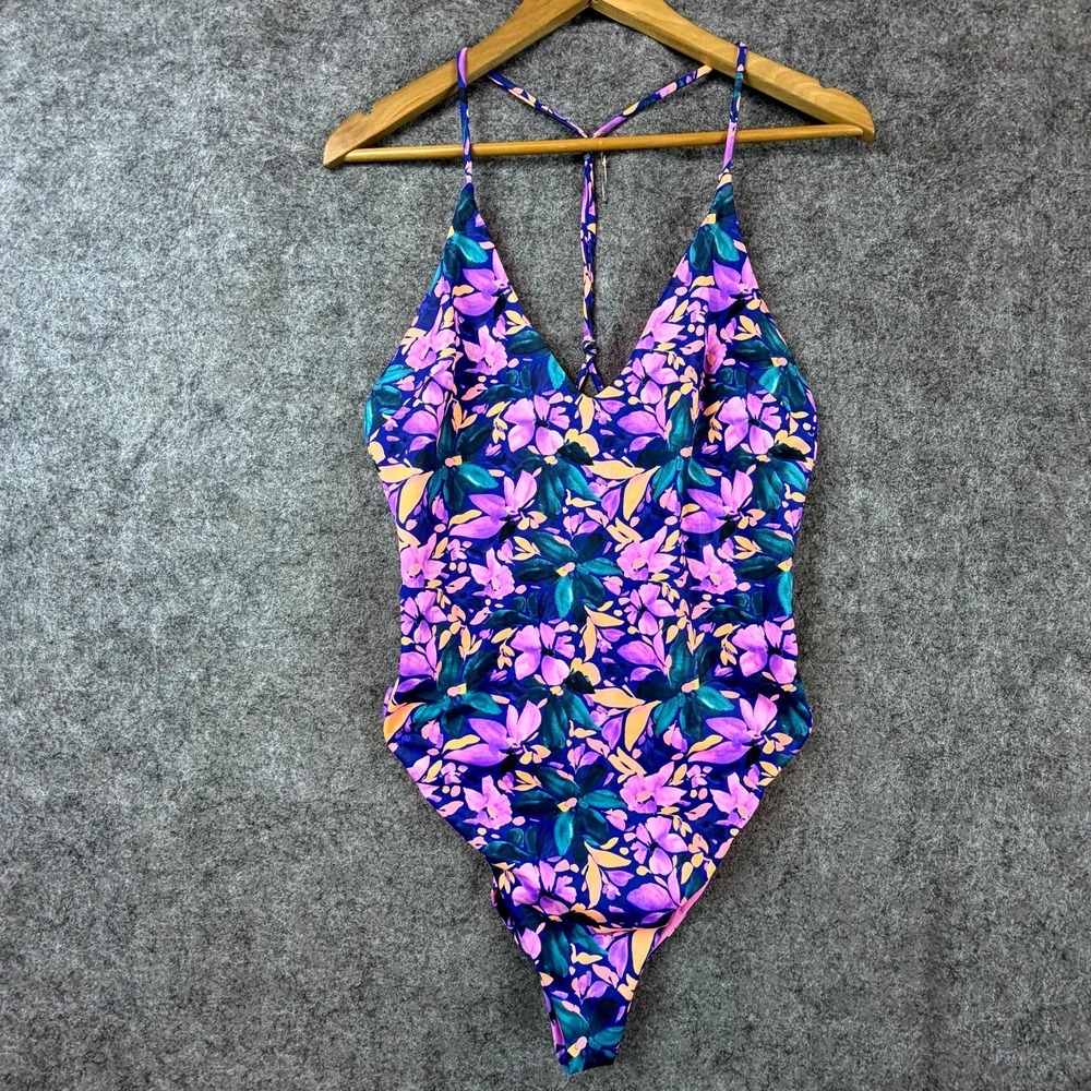 Asos Design Swimsuit Womens 10 Pink Purple Floral Stretch Lined Summer Beachwear